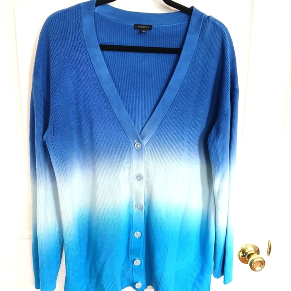 Talbots Women’s Large  Blue Ombre Cardigan Classic Rib Knit Button Front - Picture 5 of 7